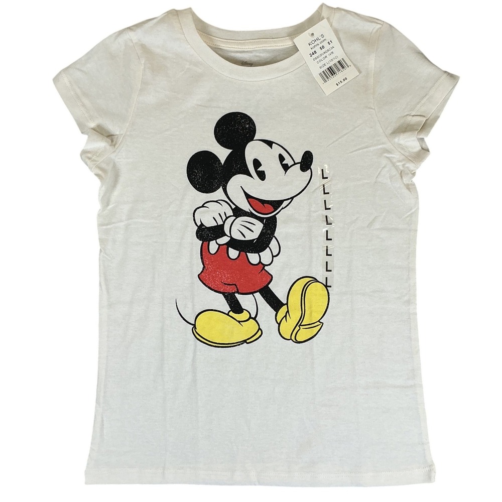 Disney‎ Mickey Mouse Girls Graphic T Shirt Ivory L 10/12 NWT